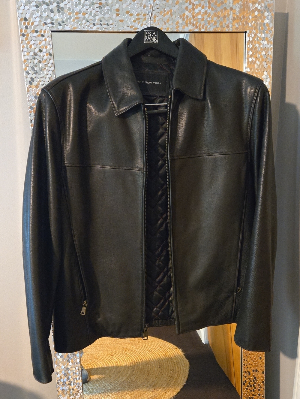 Marc New York Black Leather Zip Jacket with Quilted Lining